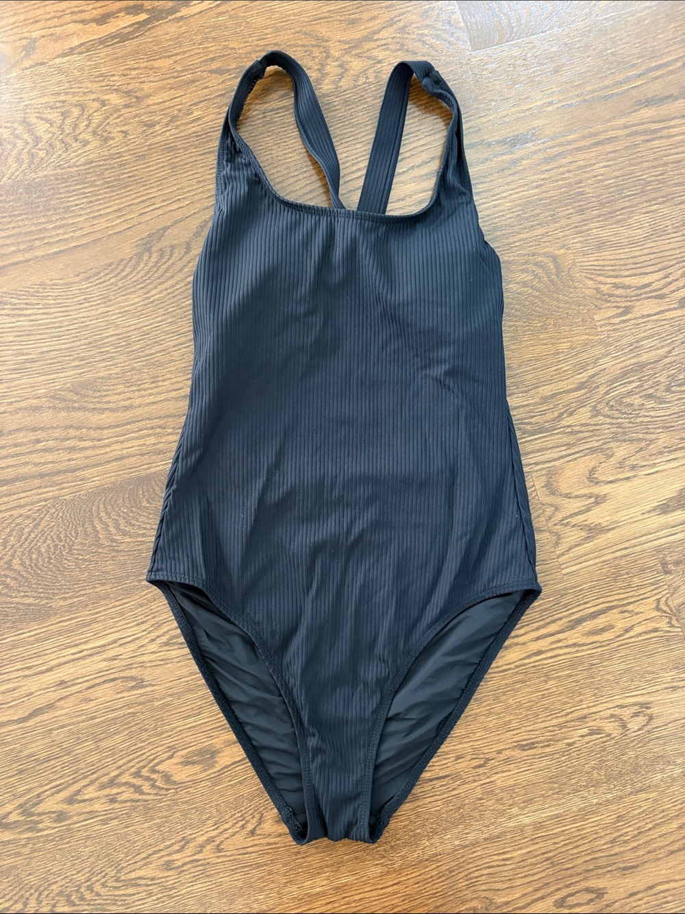 Andie Black Ribbed One-Piece Swimsuit - size Small Long Torso